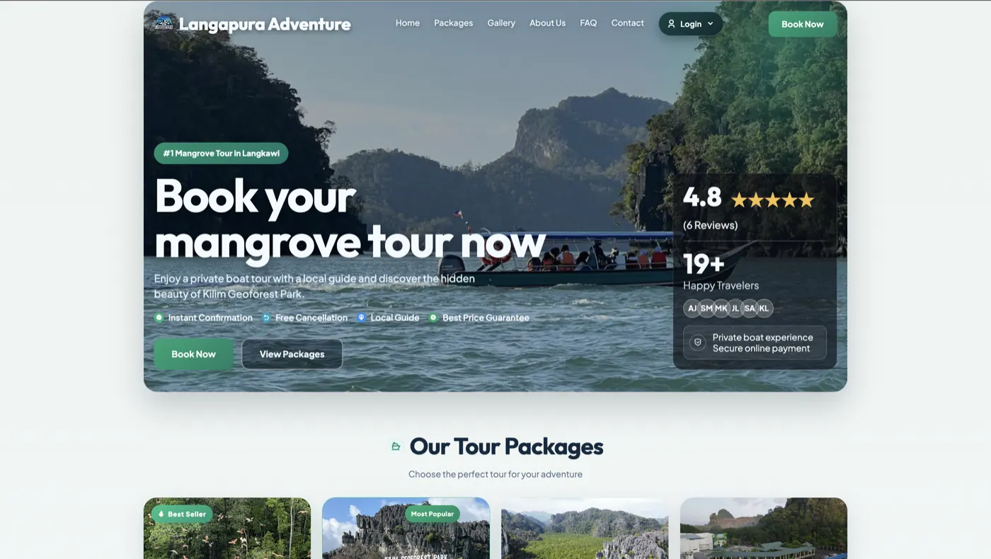 Langapura Adventure, a tour booking platform with online payments built by Technovan